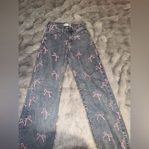 BAMBOO Blue Jeans with Pink Bow Accents
